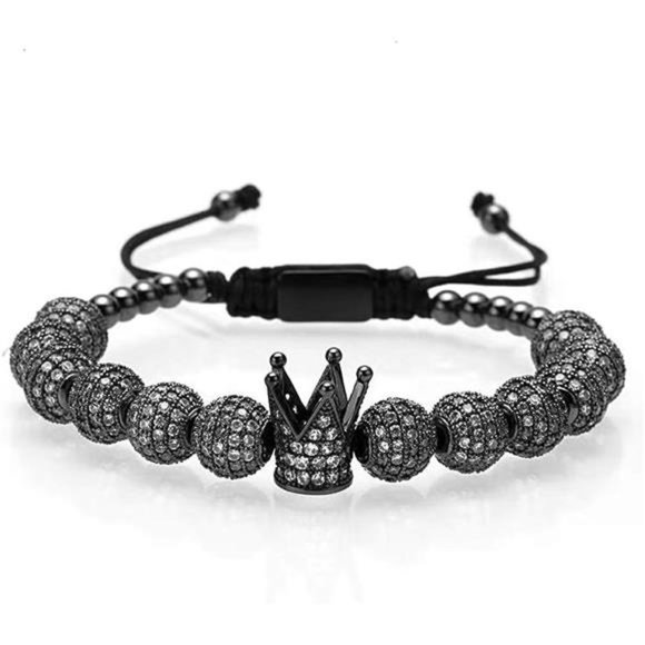 Imperial Crown King Mens Bracelet Pave CZ Gold Bracelets for Men Luxury Charm - Picture 4 of 4